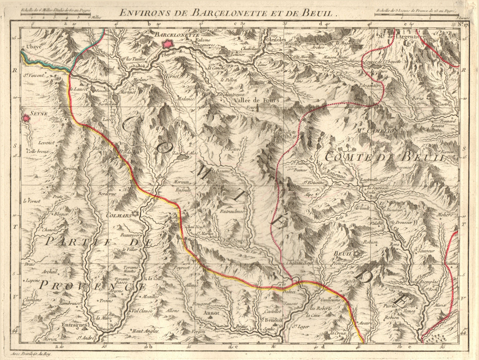 ALPES DU SUD. Barcelonnette Beuil Seyne Colmars Allos Isola. D'ANVILLE 1754 map
